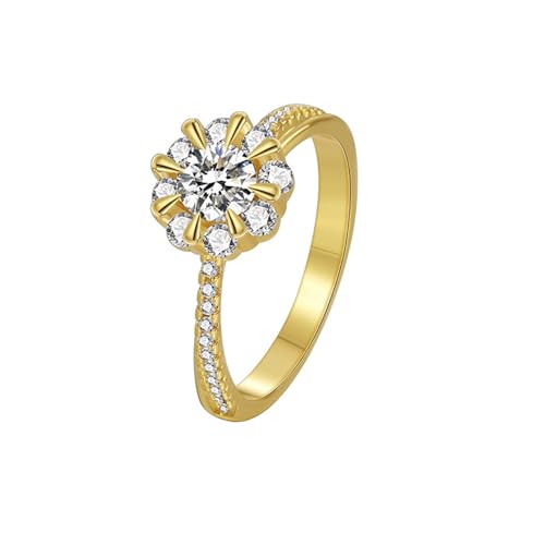 KnSam Echtes Verlobungsring Au375 Gold, Klassiker Eheringe mit Moissanit (Rundschliff Weiß), 9K Gelbgold Partnerringe, Gr.65 (20.7) von KnSam