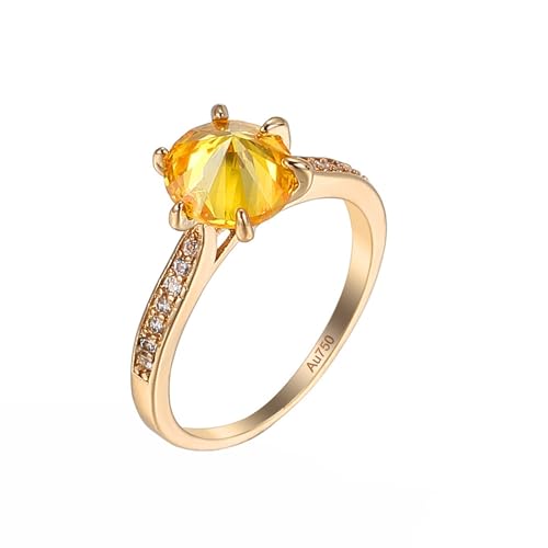 KnSam Echtgold Schmuck Eheringe Gelbgold 18K Au750, Citrin 6 Klauen Zierlich Ring Freundschaftsringe Gelb, 750 Gold Solitärring mit Moissanit, Gr.61 (19.4) von KnSam