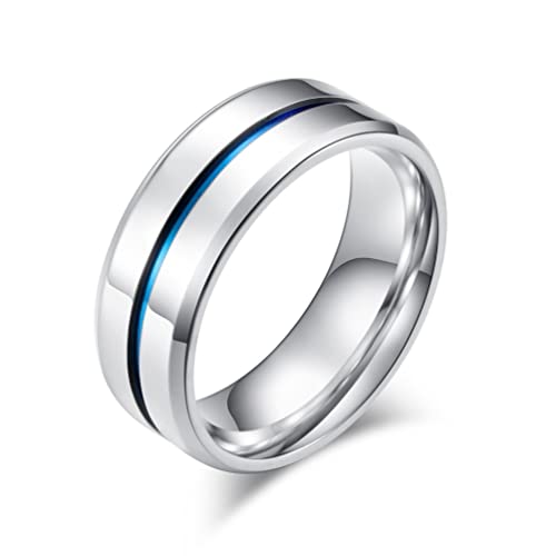 KnSam Edelstahl Herren Hochzeitring, Bandring Herren Ringe für Männer, Silber Blau, Gr.54 (17.2) von KnSam