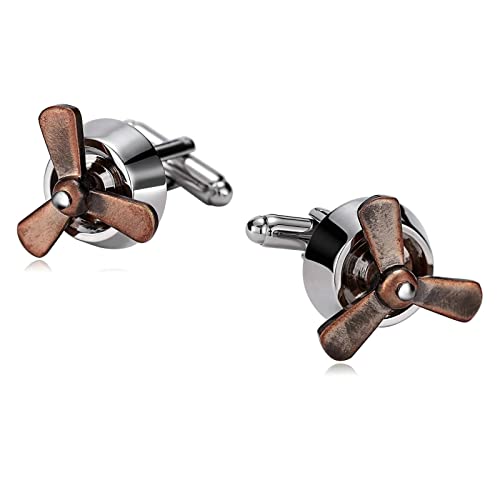 KnSam Edle Manschettenknöpfe, Edelstahl Propeller Flugzeug Cufflinks Set Geschenk für Hochzeit, Verlobung, Valentinstag, Jahrestag, Silber von KnSam