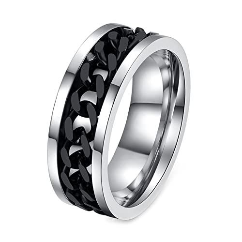 KnSam Eheringe 8MM, Edelstahl Paarringe Anxiety Ring Stressabbauende Ring für Männer, Silber Schwarz, Gr.75 (23.9) von KnSam