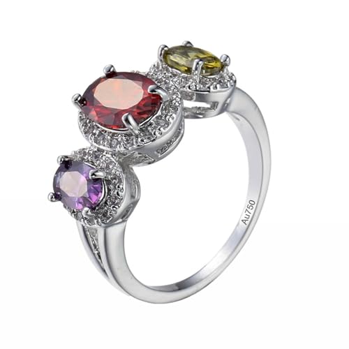 KnSam Eheringe Weißgold 18 Karat 750, Labor Erstellt Rubin Peridot Amethyst 4 Klauen Hochzeitsring Bunt, 18K Gold Hochzeitsband Pärchen Ringe mit Moissanit Echt Goldschmuck, Gr.63 (20.1) von KnSam