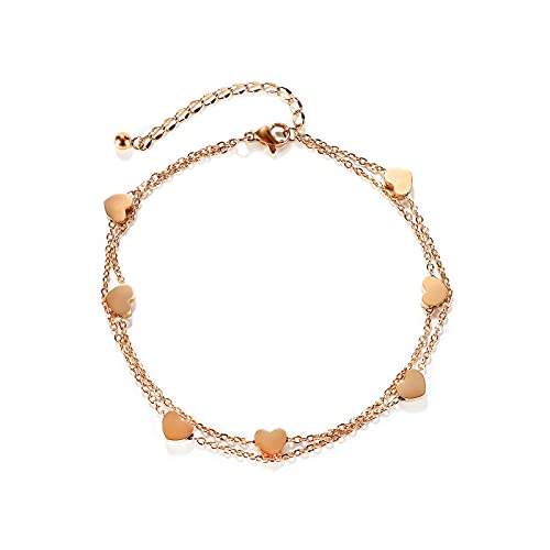 KnSam Fußkette Damen, Fußkettchen Silber Damen Titan Herz Damen Fußkette Fußkettchen Damen Rosegold Rose Gold von KnSam