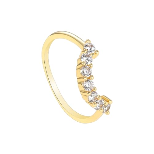 KnSam Gelbgold 14 Karat 585 Trauringe, Zart Verlobungsring mit Moissanit (Rundschliff Weiß), Freundschaftsringe 14K Gold Echte Goldschmuck, Gr.61 (19.4) von KnSam