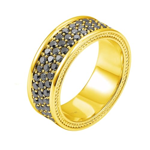 KnSam Gelbgold 18 Karat 750 Ring, Klassiker Bohrer Stein Trauringe mit Diamant Schwarz in Ovalschliff, 18K Gold Eheringe Freundschaftsringe Echt Schmuck von KnSam