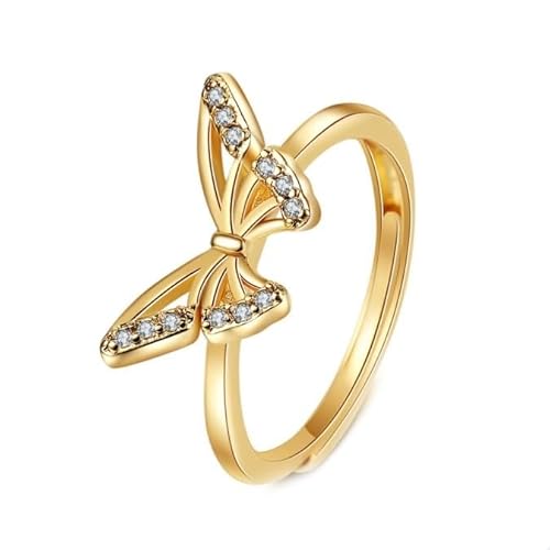 KnSam Gelbgold 18 Karat Solitärring Echtschmuck, Trauringe Diamantring Hohl Schmetterling mit Labor Erstellt Diamant, Au 750 Partnerringe, Gold, 61 (19.4) von KnSam