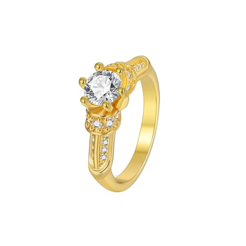 KnSam Gelbgold 375 9K Partnerringe, Klassiker Verlobungsring mit Moissanit (Rundschliff Weiß), Au375 Gold Solitärring Echte Goldschmuck, Gr.53 (16.9) von KnSam