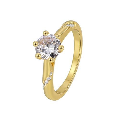 KnSam Gelbgold 375 Pärchen Ringe, Klassiker Verlobungsring mit Moissanit (Rundschliff Weiß), Eheringe 9K Gold Echt, Gr.49 (15.6) von KnSam