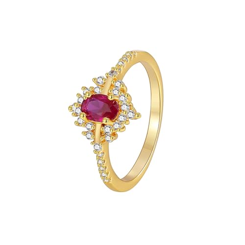 KnSam Gelbgold 375 Verlobungsring, Klassiker Diamantring mit Labor Erstellt Rubin (Ovalschliff Rot), Trauringe 9K Gold Echtschmuck, Gr.57 (18.1) von KnSam