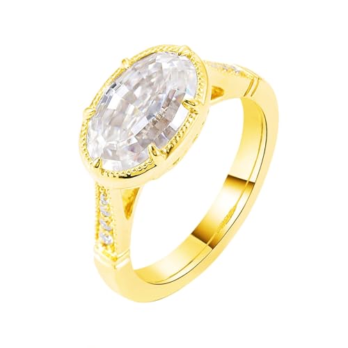 KnSam Gelbgold 750 Ring, Klassiker Partnerringe mit Moissanit in Ovalschliff, 18K Gold Hochzeitsring Pärchen Ringe Echtgold Schmuck von KnSam