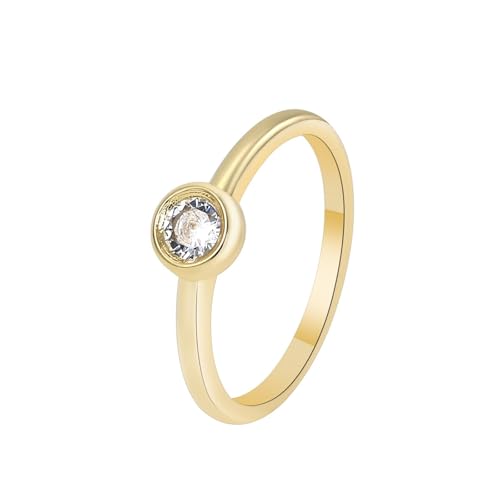 KnSam Gold 14K Partnerringe Echtes, Klassiker Siegelring Trauringe mit Moissanit (Rundschliff Weiß), Diamantring Au 585, Gr.52 (16.6) von KnSam