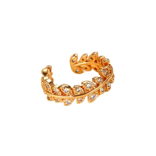 KnSam Gold 18K Au750 Hochzeitsring Echtgold Schmuck, Antragsring Blatt mit Moissanit, Gelbgold 750 Bandringe, Gold, 52 (16.6) von KnSam