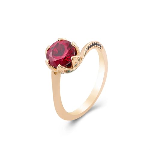 KnSam Gold 585 14 Karat Ring, Blumen Eheringe mit Labor Erstellt Rubin Rot in Rundschliff, 14K Gold Freundschaftsringe Verlobungsring Echtschmuck von KnSam