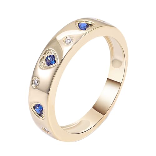KnSam Gold 585 14K Ring, Herz Freundschaftsringe mit Labor Erstellt Saphir Blau in Ovalschliff, Gelbgold Au585 Pärchen Ringe Partnerringe Echtschmuck von KnSam