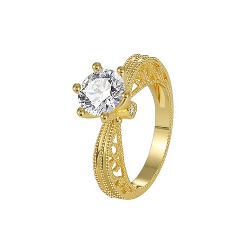 KnSam Gold 585 Trauringe Echtschmuck, Klassiker Freundschaftsringe mit Moissanit (Rundschliff Weiß), Hochzeitsring 14K Gelbgold, Gr.54 (17.2) von KnSam