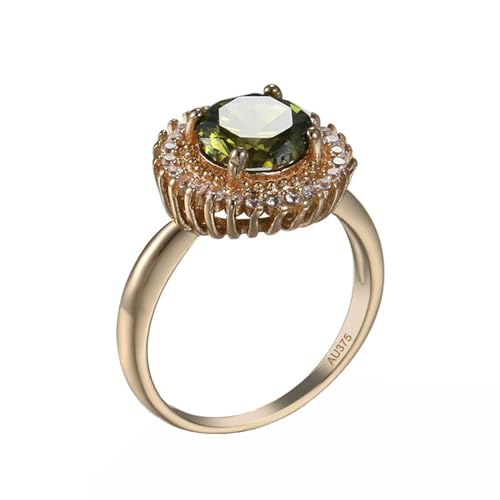 KnSam Gold 9K 375 Solitärring, Peridot Glanz Ring Verlobungsring Grün, Eheringe Gelbgold Au375 mit Moissanit Echt Goldschmuck, Gr.62 (19.7) von KnSam