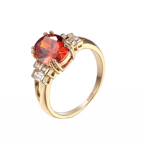 KnSam Gold 9K Au375 Trauringe Echter Schmuck, Simple Elegant Ring Freundschaftsringe mit Labor Erstellt Rubin Rot, Pärchen Ringe Gelbgold 375 mit Moissanit, Gr.52 (16.6) von KnSam