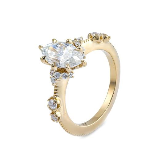 KnSam Gold Au585 14K Ring, Klassiker Pärchen Ringe mit Moissanit 2ct in Ovalschliff, Gelbgold 585 Hochzeitsring Freundschaftsringe Echt Goldschmuck von KnSam