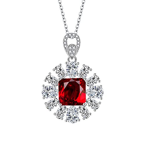 KnSam Halskette Damen, Blumen Design Halsketten für Frauen mit Asscher Zirkonia Rot, Rot Halskette von KnSam