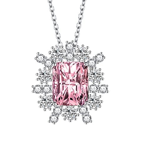 KnSam Halskette Damen Modeschmuck, Schneeflocke Design Ketten für Frauen mit Rechteck Zirkonia Rosa, Rosa Halskette von KnSam