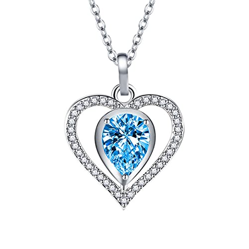 KnSam Halskette für Damen, Herz Design Frau Ketten mit Tropfen Zirkonia Blau, Blau Halskette von KnSam