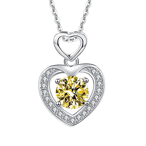 KnSam Halskette für Damen, Herz Design Halsketten für Frauen mit Herz Zirkonia Gelb, Gelb Halskette von KnSam