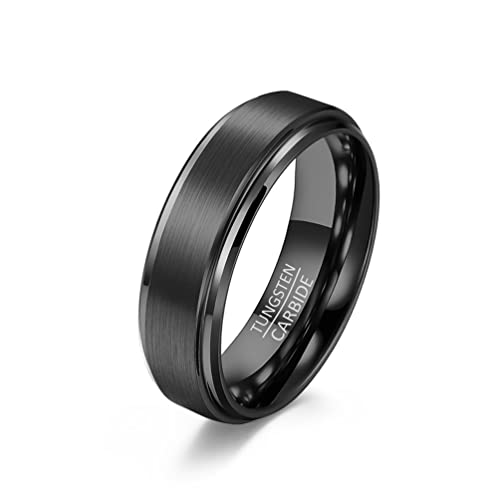 KnSam Herren Hochzeit Ringe Wolframstahl, 6mm Herren Ringe Eheringe für Männer, Schwarz, Gr.62 (19.7) von KnSam