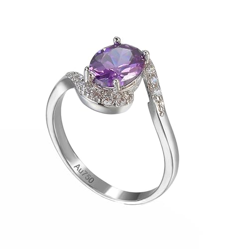 KnSam Hochzeitsring 18K Weiß Gold Au750, Amethyst Klassisch Freundschaftsringe Lila, Gold 750 Partnerringe mit Moissanit Echtschmuck, Gr.57 (18.1) von KnSam