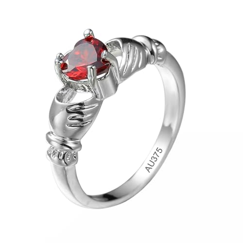 KnSam Hochzeitsring 9K Weiß Gold, Claddagh-Hand Solitärring mit Labor Erstellt Rubin Rot, Verlobungsring Au375 Gold Echt Gold, Gr.65 (20.7) von KnSam