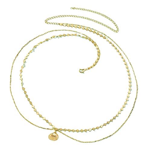 KnSam Ketten Gürtel, Muschel Anhänger Körperschmuck Kette Gold Bauchkette Taille Gürtel Körperschmuck für Frauen und Mädchen von KnSam