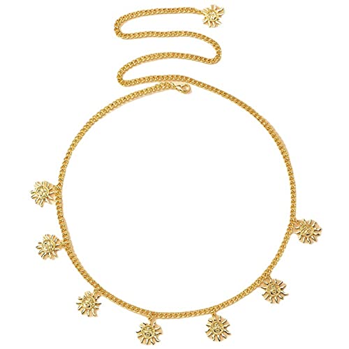 KnSam Körperschmuck Bauchkette, Sonne Anhänger Körperkette Sexy Gold Taille Gürtel Körperschmuck Zubehör, Länge 92CM von KnSam