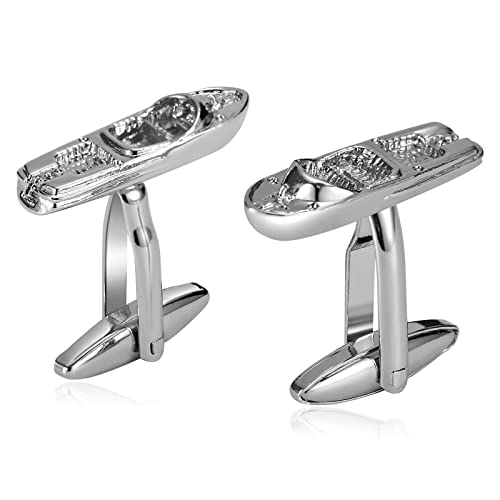 KnSam Manschettenknöpfe Set Herren, Edelstahl Motor Boat Power Schnellboot Cufflinks Set für Men hochwertiges Geschenk für Herren zur Hochzeit, Verlobung, Valentinstag, Jahrestag, Silber von KnSam