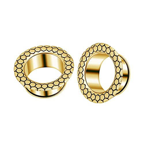 KnSam Ohrentunnel 00G, 2er Vintage Schlangenhaut Muster Flexible Dünne Expander Messgeräte Ohrringe aus Edelstahl, Gold Ohrringe Frauen Männer Körper-Piercing Schmuck von KnSam