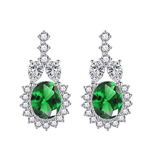 KnSam Ohrringe, Klassiker Design Frauen Ohrringe mit Oval Zirkonia Grün, Grün Ohrhänger von KnSam