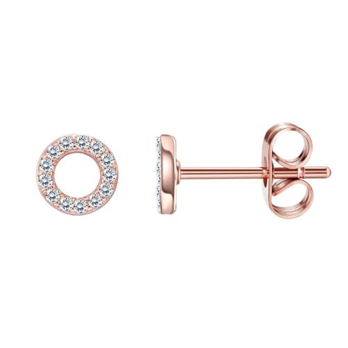 KnSam Ohrringe Damen, Hohl Rund Design Ohrringe Vintage mit Zirkonia, Rose Gold Ohrstecker Gestüt von KnSam