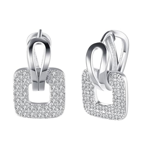 KnSam Ohrringe Frauen, Hoop Quadrat Design Frauen Ohrringe mit Zirkonia, Silber Ohrhänger von KnSam
