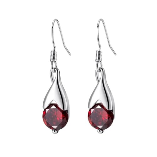 KnSam Ohrstecker Damen Labor Erstellt Rubin Rot, Ohrhänger Tropfen 18K Au750 Weißgold, Gold 750 Ohrstecker Mädchen Echte Goldschmuck, Silber von KnSam