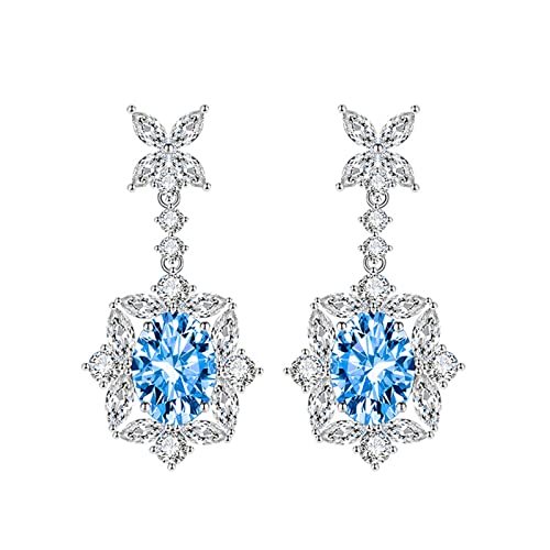 KnSam Ohrstecker Damen Vintage, Klassiker Blumen Design Ohrringe Jugendstil mit Oval Zirkonia Blau, Blau Ohrhänger von KnSam