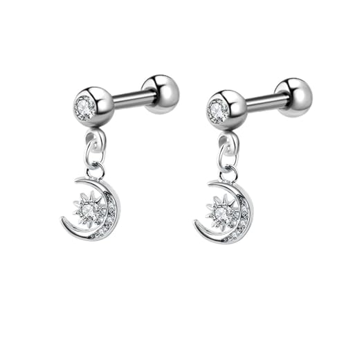 KnSam Ohrstecker Damen Vintage Moissanit, Ohrhänger Mond 18 Karat Weißgold 750, 18K Gold Ohrringe mit Moissanit Echter Schmuck, Silber von KnSam