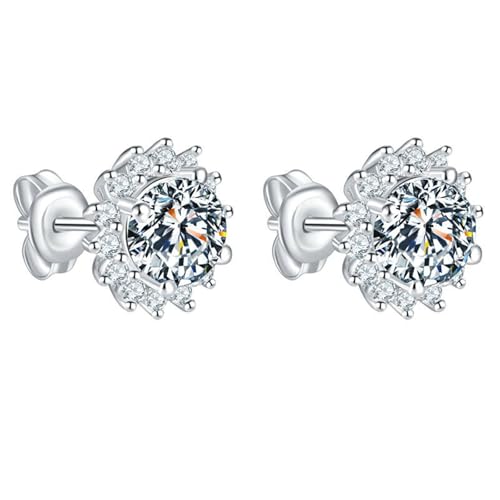 KnSam Ohrstecker Damen Vintage Moissanit, Ohrstecker Blumen Au750 Weißgold, 18K Ohrringe Frauen mit Moissanit Echt-Gold Schmuck, Silber von KnSam