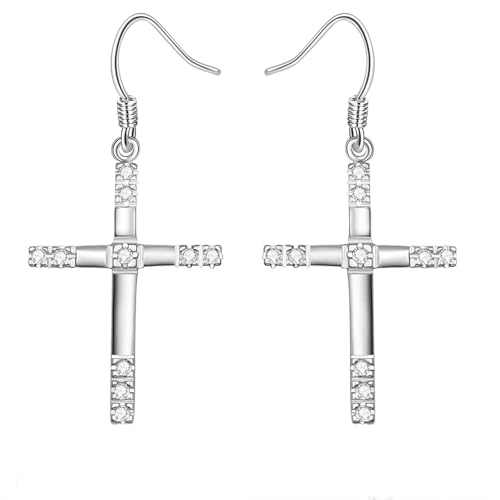 KnSam Ohrstecker Diamant, Ohrhänger Kreuz 18K Weißgold 750, Au750 Gold Ohrringe Hängend Echte Goldschmuck, Silber von KnSam