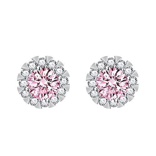 KnSam Ohrstecker Frauen, Blumen Design Ohrstecker Damen Klein mit Zirkonia Rosa, Rosa Ohrstecker Gestüt von KnSam