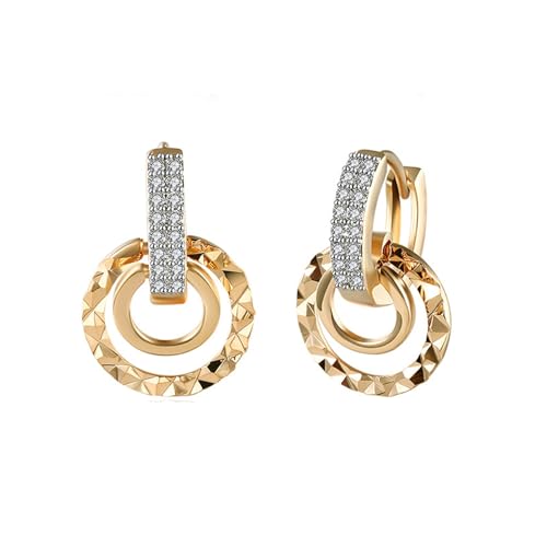 KnSam Ohrstecker Frauen, Doppel Rund Design Ohrringe mit Zirkonia, Gold Ohrhänger von KnSam