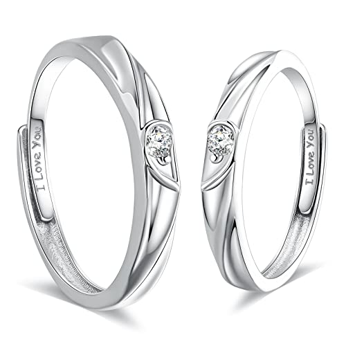 KnSam Paar Ring 925 Sterlingsilber Liebe Herz Partnerringe Eheringe Trauringe Hochzeit Verlobung für Damen und Herren, Silber Verstellbar Größe [Neuheit Ring] von KnSam