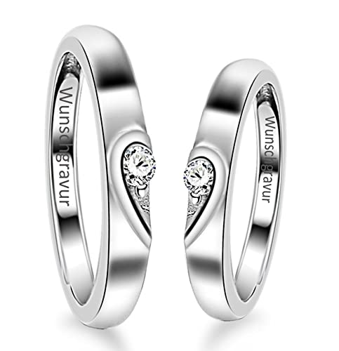 KnSam Paar Ring 925 Sterlingsilber Liebe Herz Partnerringe Eheringe Trauringe Hochzeit Verlobung für Damen und Herren, Silber Verstellbar Größe [Neuheit Ring] von KnSam