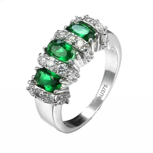 KnSam Pärchen Ringe 375 Weiß Gold, Empfindlich Verlobungsring mit Labor Erstellt Smaragd Grün, Ring 9K mit Moissanit Echt Gold Schmuck, Gr.60 (19.1) von KnSam