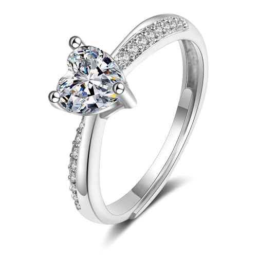 KnSam Pärchen Ringe Moissanit, Partnerringe 3 Klaue Herz 18 Karat Weißgold 750 Herzschliff, 18K Gold Hochzeitsring Echte Goldschmuck, Silber, 51 (16.2) von KnSam