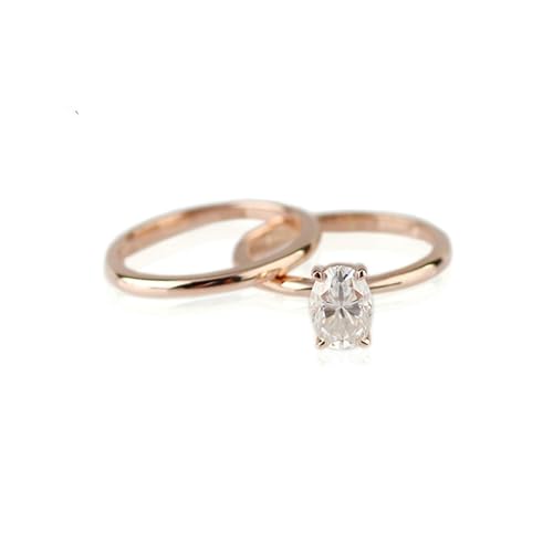 KnSam Ring 14K Rotgold 585, 2 Ring Set Solitärring Hochzeitsring mit Moissanit 1ct in Ovalschliff, Rosegold Au585 Trauringe Verlobungsring Echt Gold von KnSam