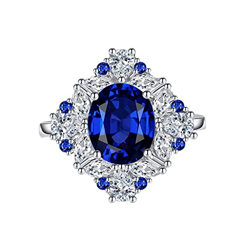 KnSam Ring Damen Hochzeit, Retro Blumen Design Ehering Frau mit Oval Zirkonia Blau, Verstellbare Größe Blau Ring von KnSam