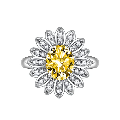 KnSam Ring Damen Verlobungsring, Blumen Design Trauringe mit Oval Zirkonia Gelb, Verstellbare Größe Gelb Ring von KnSam